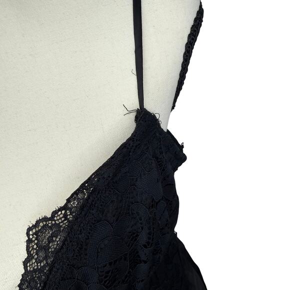 Black Satin Lace Slip Maxi Dress Spaghetti Strap Lingerie Style- Size Large - Picture 6 of 7